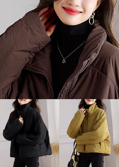 Yellow Zip Up Pockets Patchwork Parka Winter