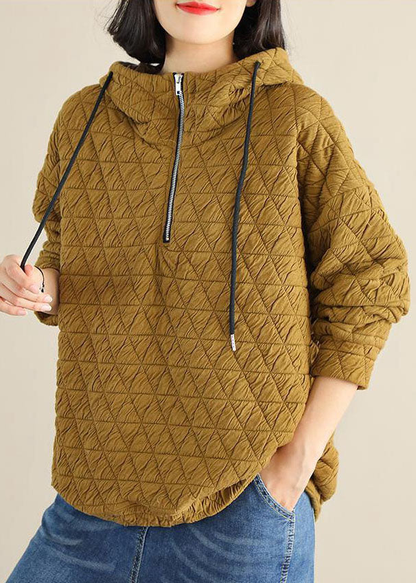 Yellow Zip Up Thick Sweatshirts Top Winter
