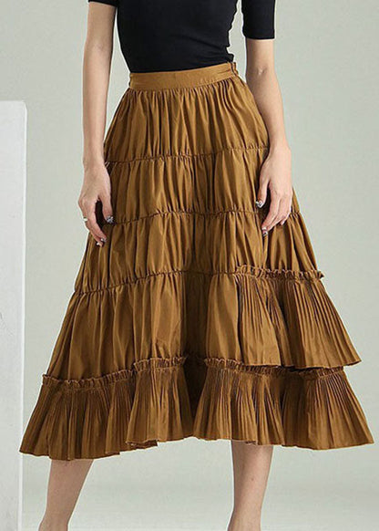 Yellow Wrinkled Zip Up Patchwork Skirts Spring