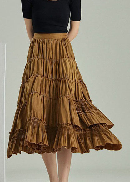 Yellow Wrinkled Zip Up Patchwork Skirts Spring