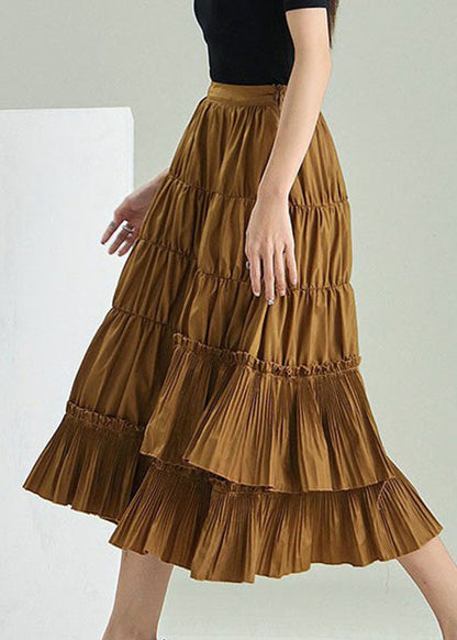 Yellow Wrinkled Zip Up Patchwork Skirts Spring