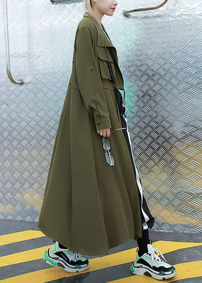 Army Green Pockets Peter Pan Collar Asymmetrical Trench Coat Spring