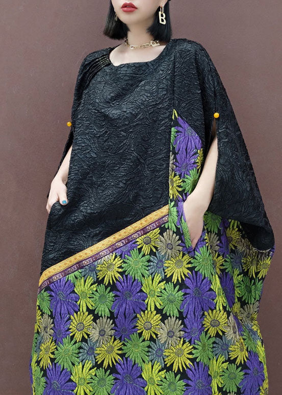 Black O-neck Long Dresses Cloak Sleeves