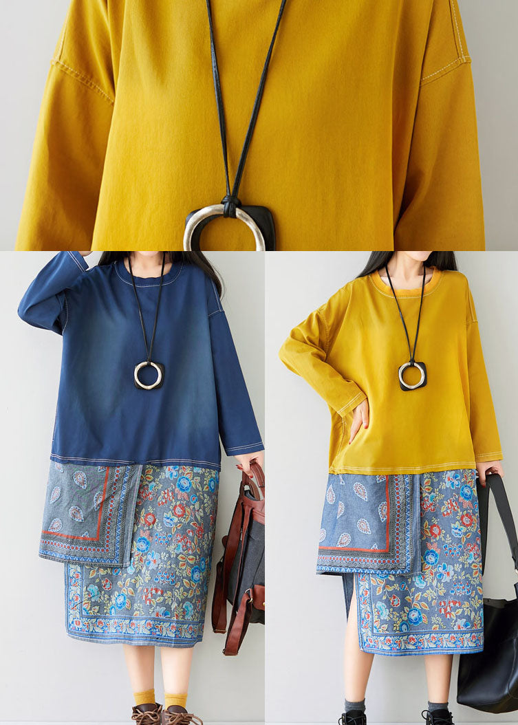 Blue Patchwork Print Sweatshirt Dresses Spring