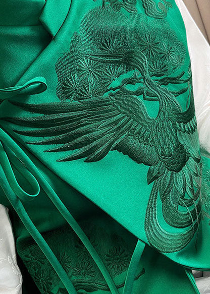 Green Stand Collar Embroideried Lacing Silk Vest Spring