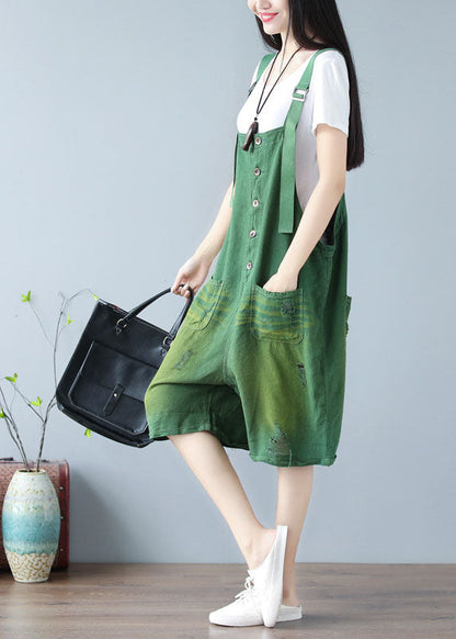 Green Pocket Hot Pants Jumpsuit Summer