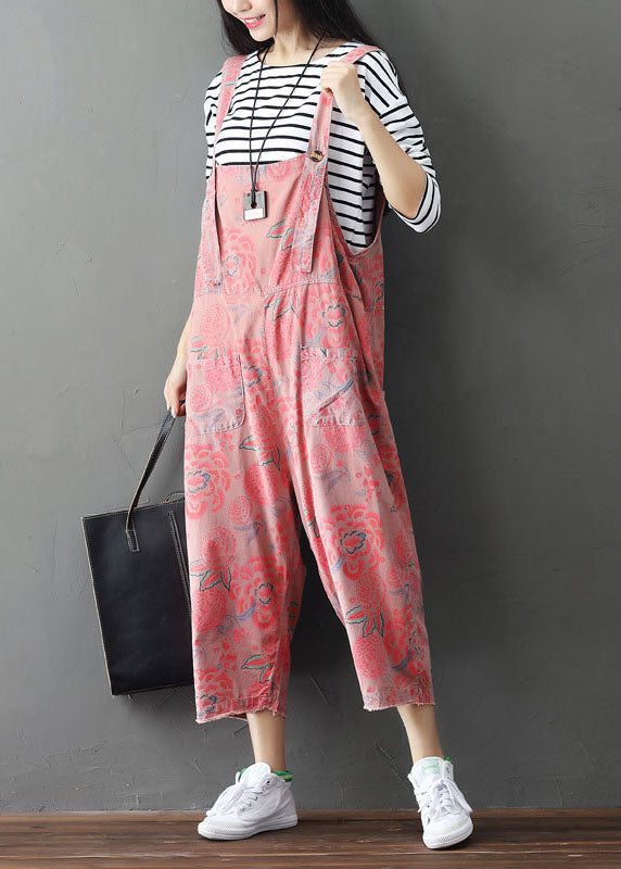 Pink Print Wide Leg Pants Jumpsuits Spring