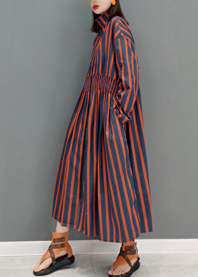 Red Zip Up Striped Vacation Dresses Spring