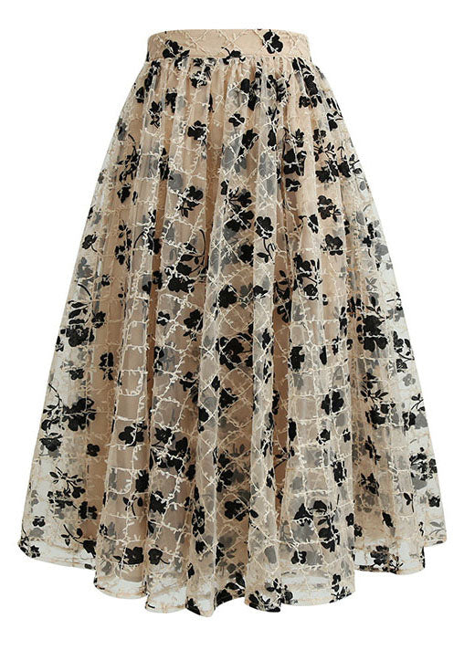 Khaki Print Tulle Skirts Spring