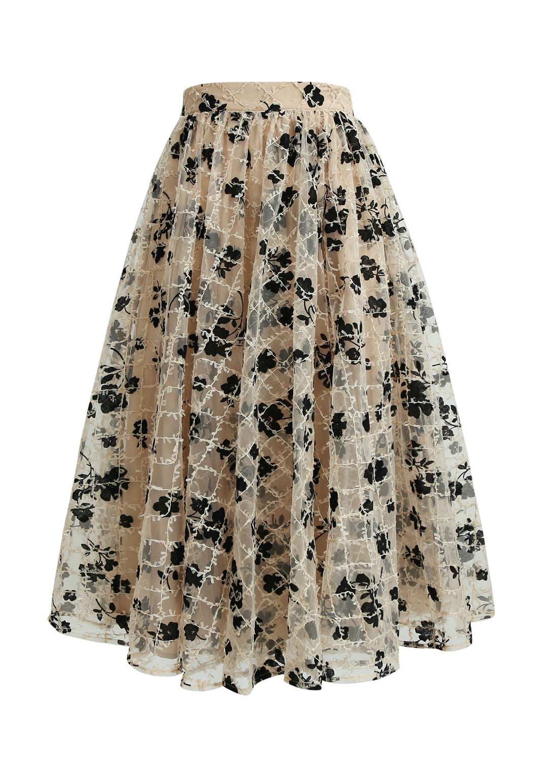 Khaki Print Tulle Skirts Spring