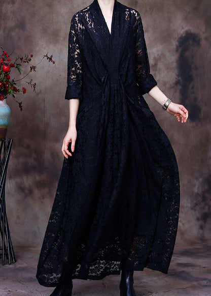 Black V Neck Lace Party Dress Spring