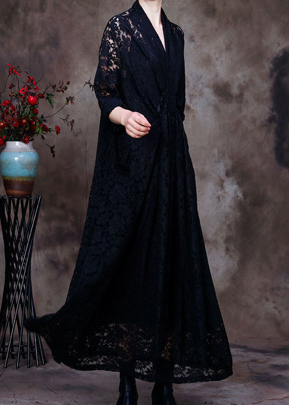 Black V Neck Lace Party Dress Spring