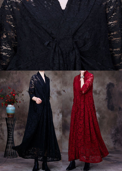 Black V Neck Lace Party Dress Spring