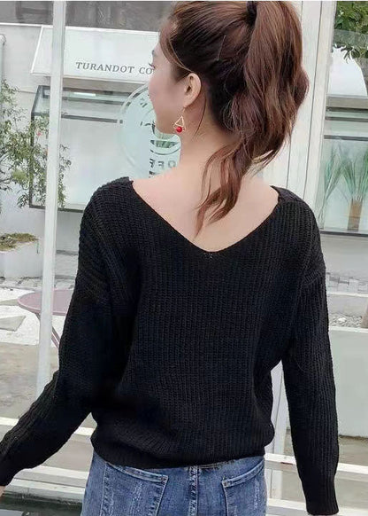 Chocolate V Neck Knit Fall Tops