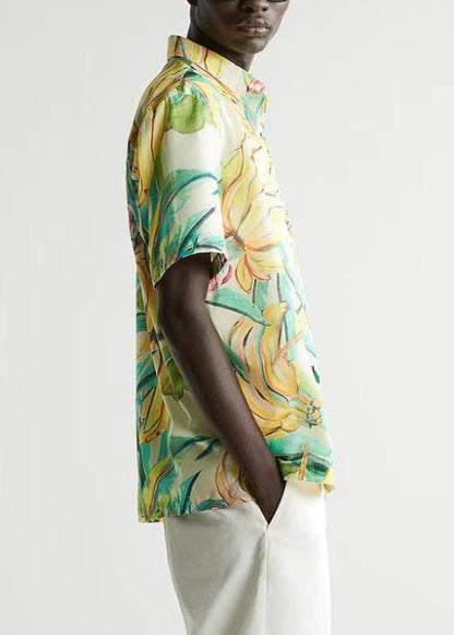Print Button Cotton Shirts Peter Pan Collar Summer