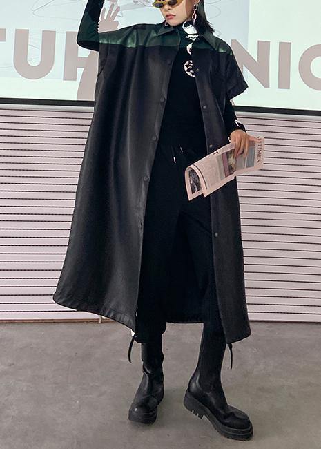 Pu Leather Jacket Autumn Mid-length Lapel Sleeveless Leather Jacket