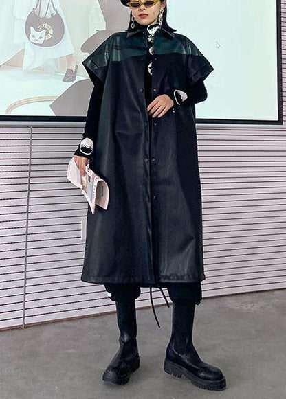 Pu Leather Jacket Autumn Mid-length Lapel Sleeveless Leather Jacket