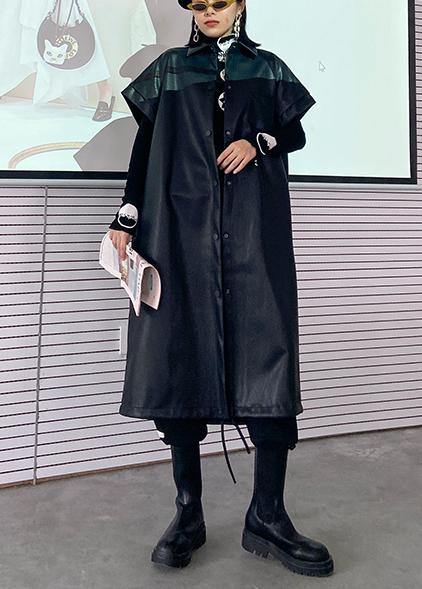 Pu Leather Jacket Autumn Mid-length Lapel Sleeveless Leather Jacket