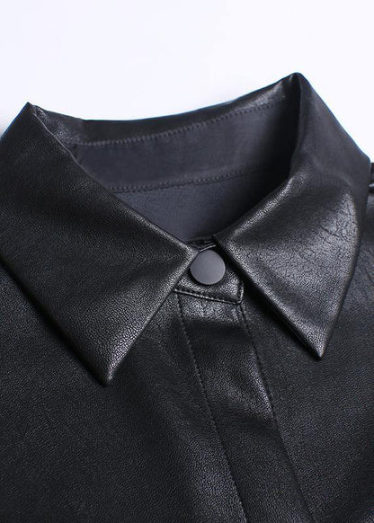 Pu Leather Jacket Autumn Mid-length Lapel Sleeveless Leather Jacket
