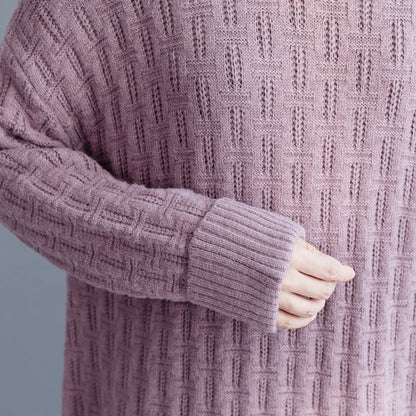 Pullover Sweater Dresses O Neck Black Oversized Knitted Dress
