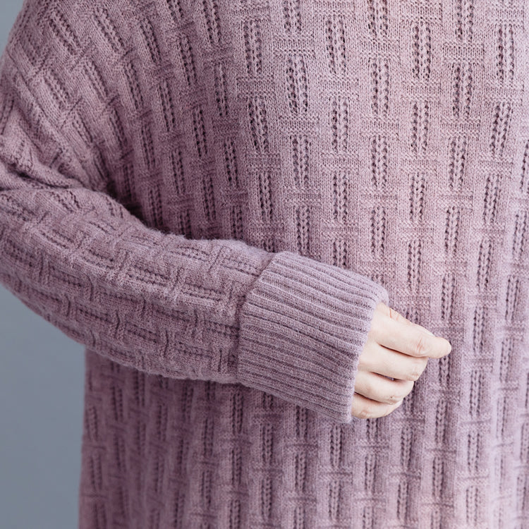 Pullover Sweater Dresses O Neck Black Oversized Knitted Dress