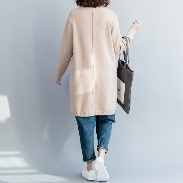 Pullover Sweater Outfit O Neck Beige Hipster Knit Tops