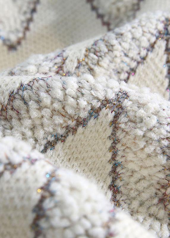 Pullover Beige Sweater Knit Top Pattern Design O Neck Thick Daily Knit Dresses
