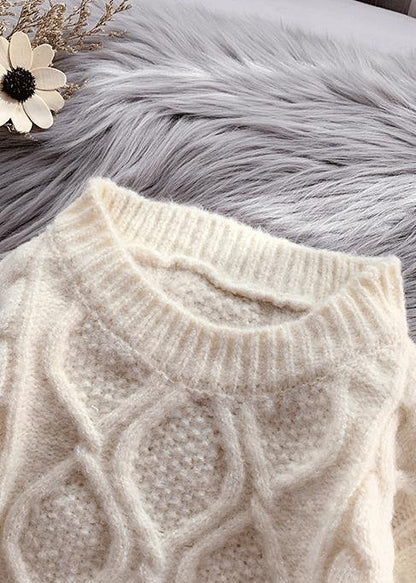 Pullover Beige Sweater Weather Street Style O Neck Baggy Hipster Knitted Tops