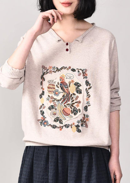 Pullover Beige Knitted Jackets Clothing V Neck Sweaters Long Sleeve