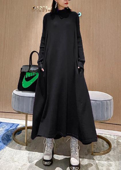 Pullover Black Sweater Outfits High Neck Large Hem Hipster Fall Knit Dress