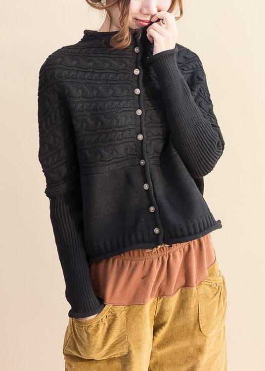 Pullover Black Knitted Cardigans Oversized Fall Knitted Coat O Neck Button Down Tops