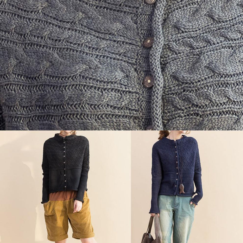 Pullover Black Knitted Cardigans Oversized Fall Knitted Coat O Neck Button Down Tops