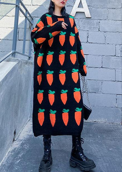 Pullover Black Print Sweater Weather Re O Neck Baggy Tejidos Knit Dresses