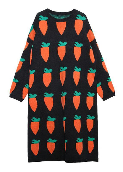 Pullover Black Print Sweater Weather Re O Neck Baggy Tejidos Knit Dresses