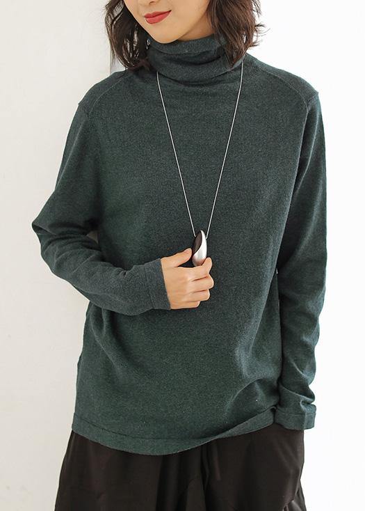 Pullover Blackish Green Knit Sweat Tops High Neck Knitted Pullover
