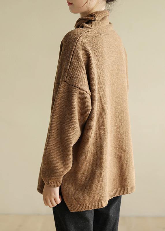 Pullover Brown Clothes for Patchwork Turtleneck Knit Tops