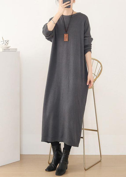Pullover Gray Sweater O Neck Wild Art Spring Knit Dress