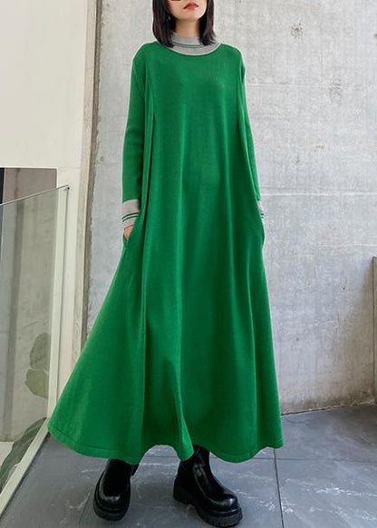 Pullover Green Sweater Dresses O Neck Extra Large Hem Diy Sweater Dresses