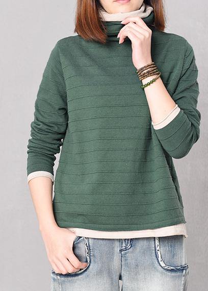 Pullover Green Knitted Blouse High Neck Knitwear False Two Pieces