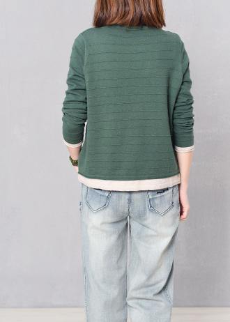 Pullover Green Knitted Blouse High Neck Knitwear False Two Pieces