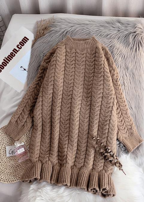 Pullover Khaki Sweater Wardrobes Street Style O Neck Thick Oversize Fall Knitwear