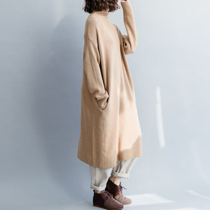 Pullover Khaki Sweater Dress Outfit Moda Hipster High Neck Baggy Knit Dress