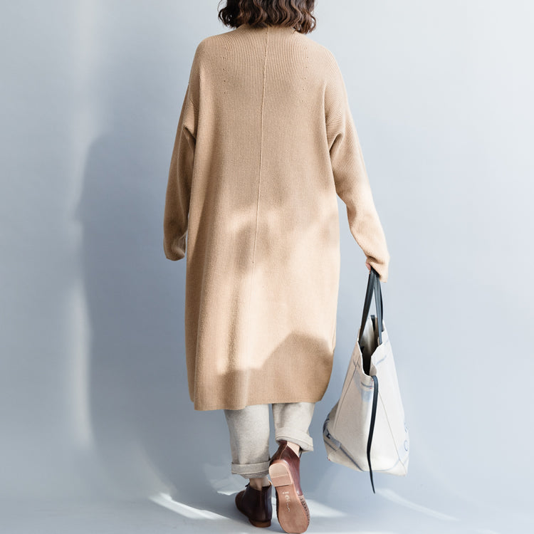 Pullover Khaki Sweater Dress Outfit Moda Hipster High Neck Baggy Knit Dress