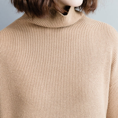 Pullover Khaki Sweater Dress Outfit Moda Hipster High Neck Baggy Knit Dress