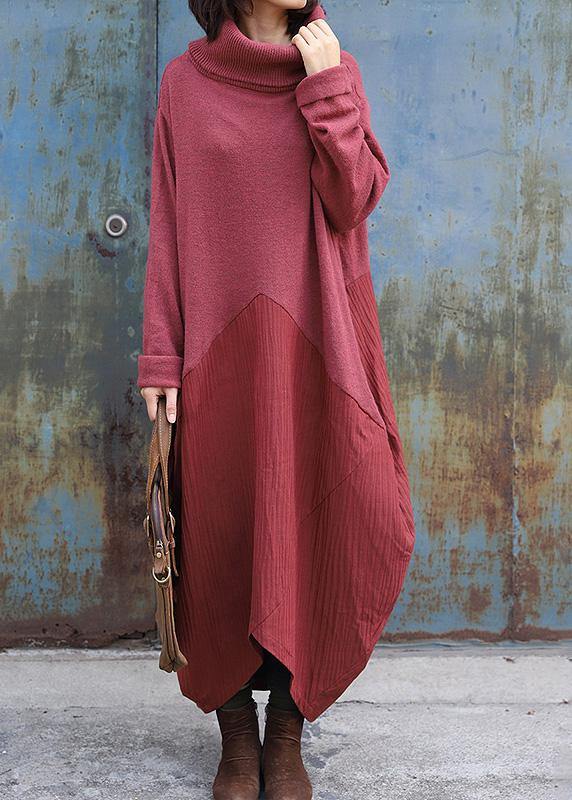 Pullover Patchwork Sweater High Neck Dress Outfit Design Red Mujer Sweater Dress