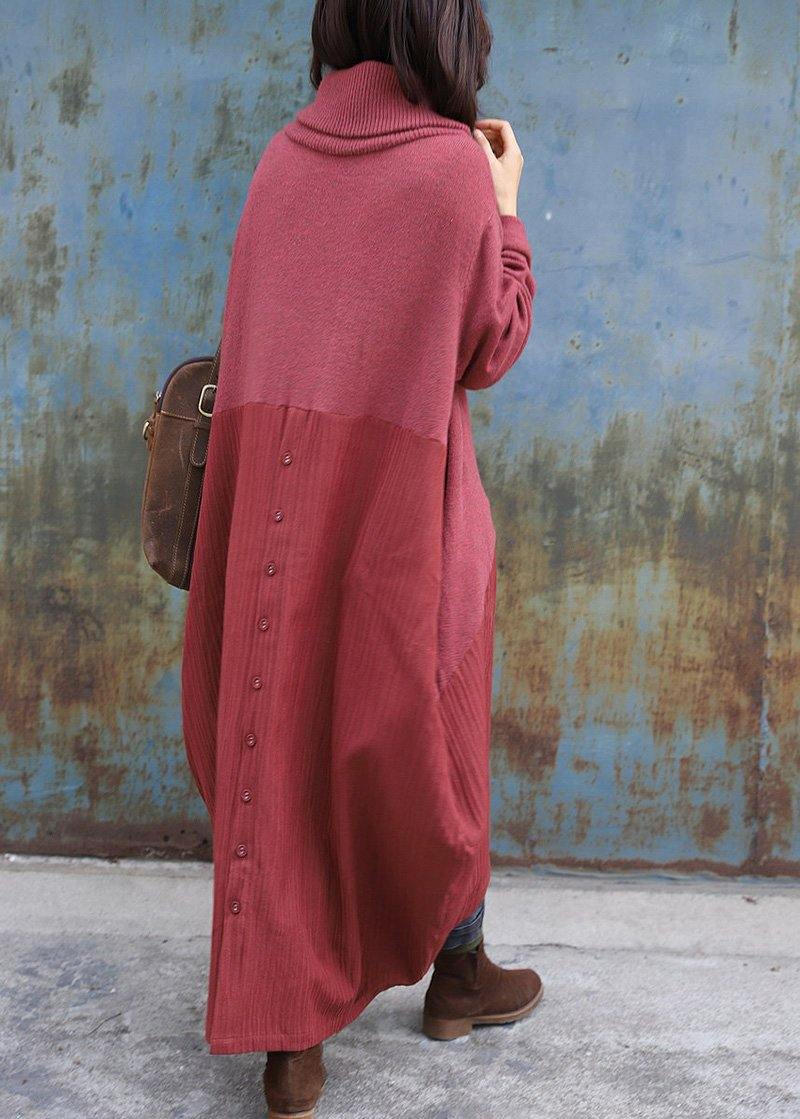 Pullover Patchwork Sweater High Neck Dress Outfit Design Red Mujer Sweater Dress