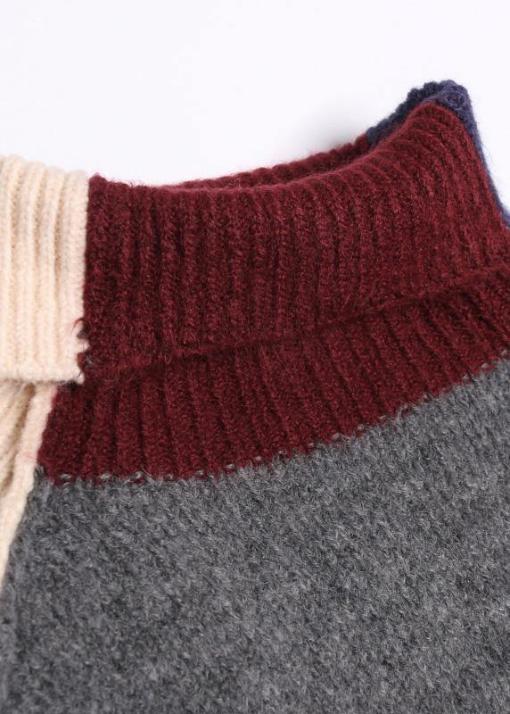 Pullover Patchwork Gray Knitwear Clothing High Neck Knit Tops