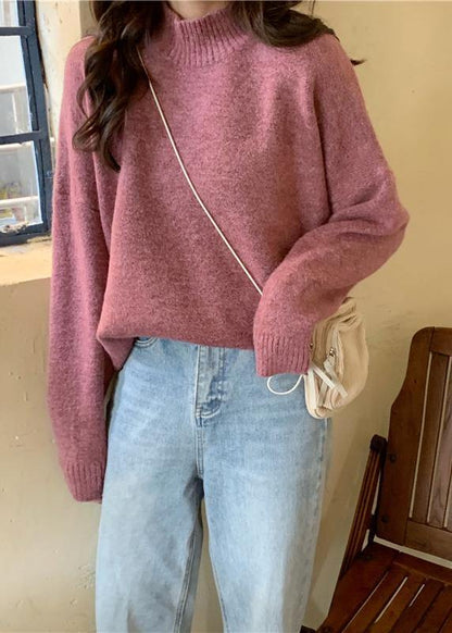 Pullover Pink Knitted Pullover High Neck Knitwear
