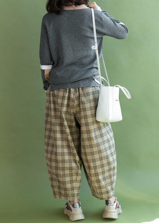 Pullover V Neck Gray Knit Tops Patchwork Knitted Clothes