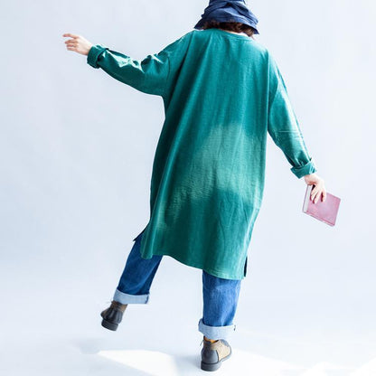 Pure Cotton Green Cat Print Oversized Dresses Causal Jumpers